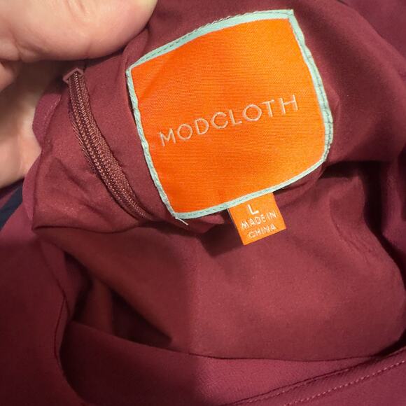Modcloth NWT Burgundy Pretty Performative Embroider Dress Long Sleeve Retro Sz L - Picture 10 of 14